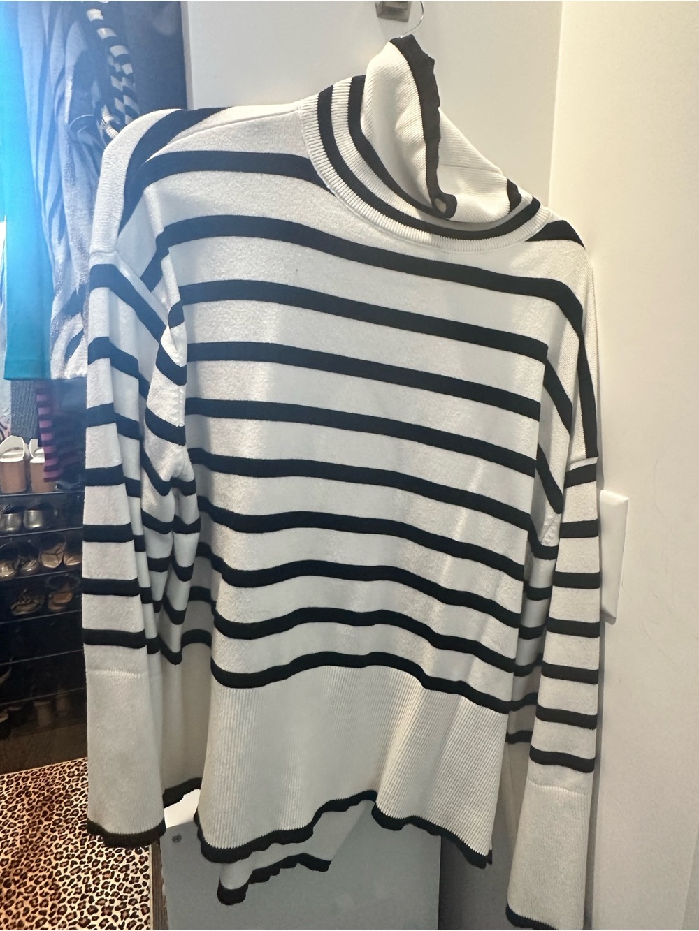 Striped Black and White Turtleneck Sweater
